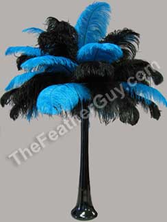ostrich feather centerpiece with turquoise and black feathers