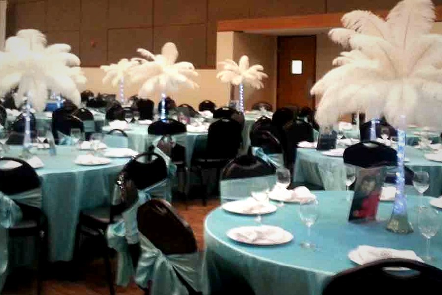 Banquet hall feather decor
